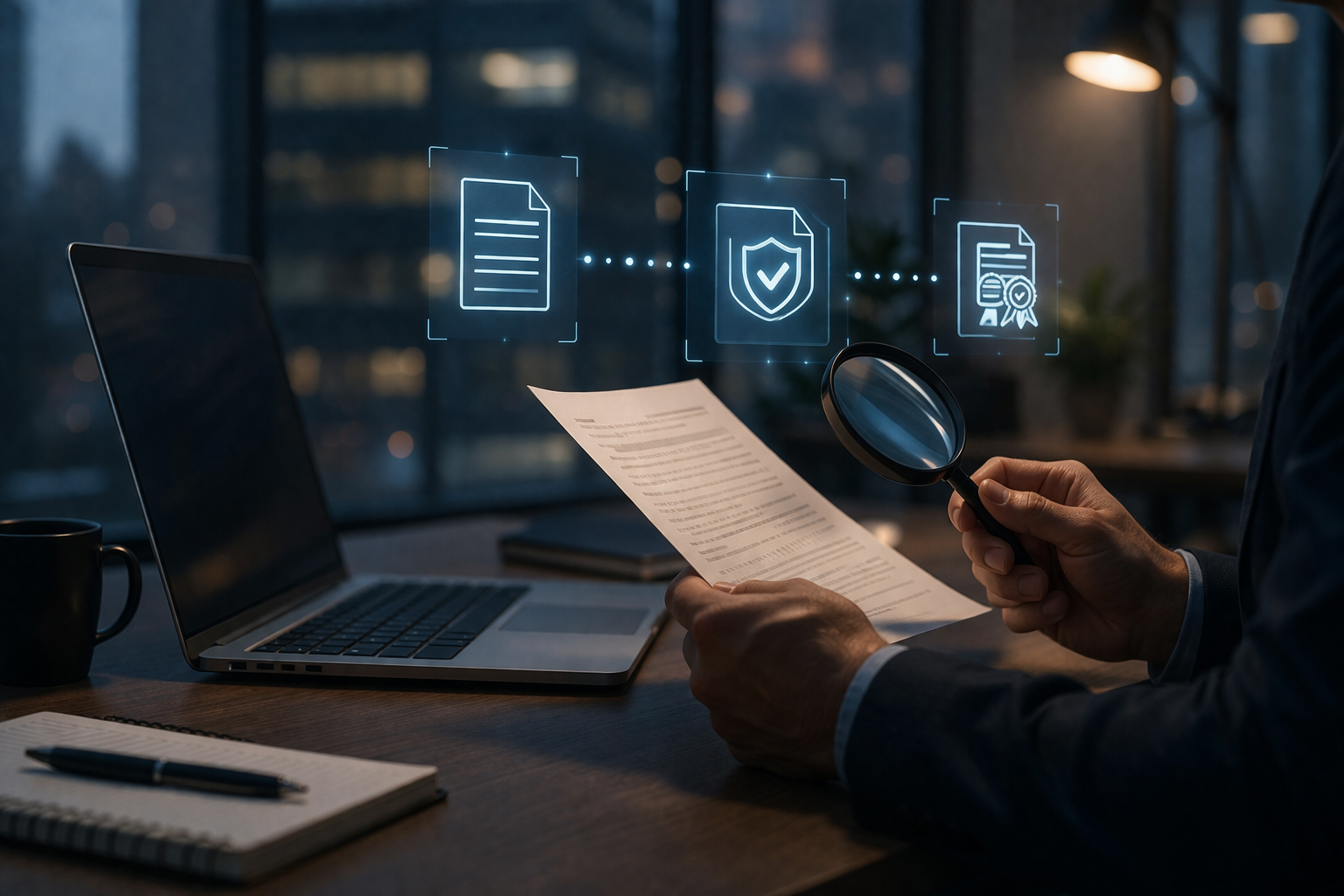 Professional document review and authenticity analysis visual